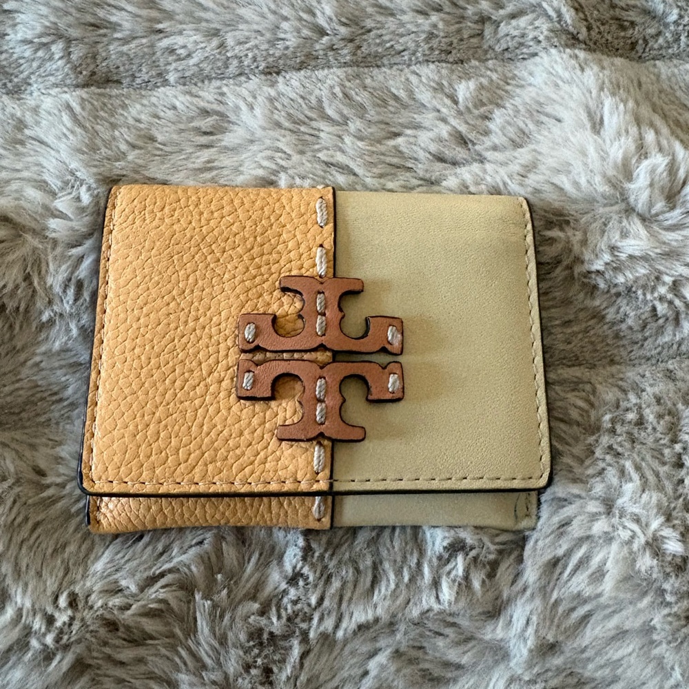 Tory Burch Two Tone Leather Card Wallet with Logo